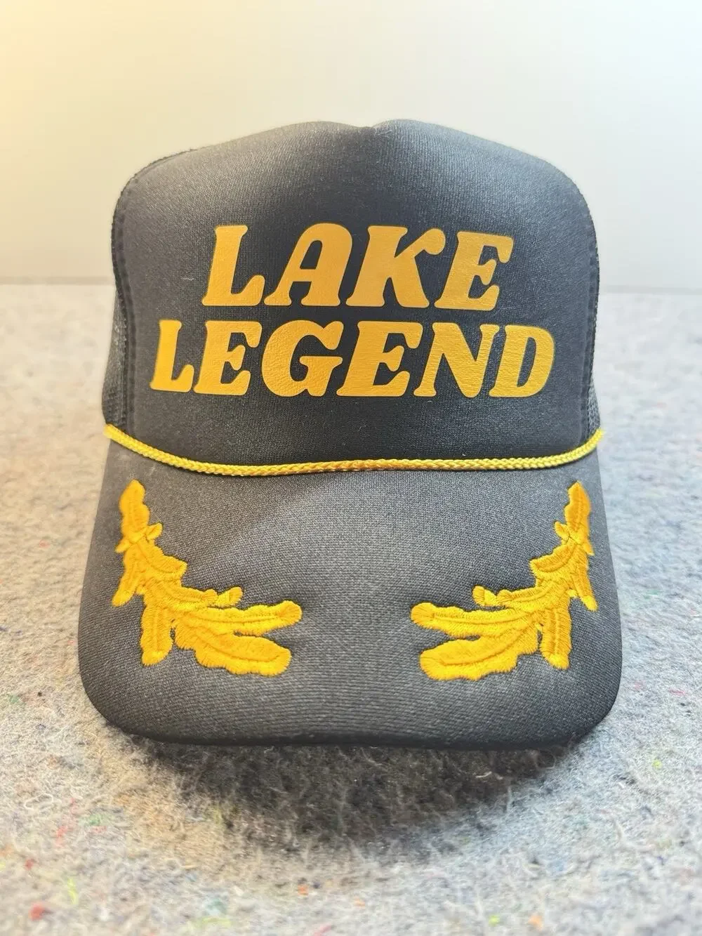 Lake Legend Trucker Hat Black Gold Snapback Otto Rope Cap 1333